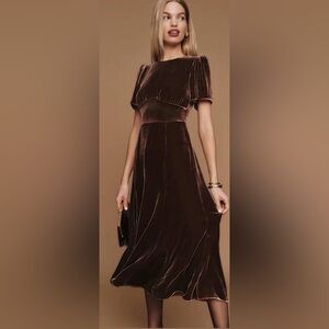 Reformation Chocolate Asymmetrical Velvet Dress - worn once - size: 4